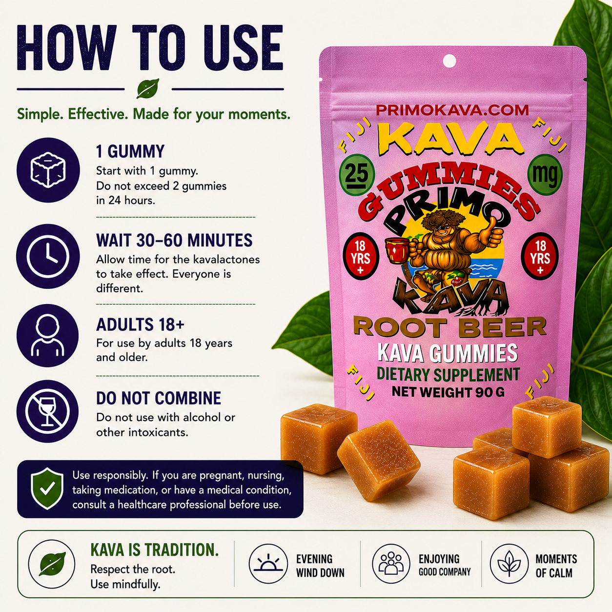 Kava Gummies | 25 mg Standardized Kavalactones per Gummy | Root Beer Flavor | Verified by COA | Wholesale