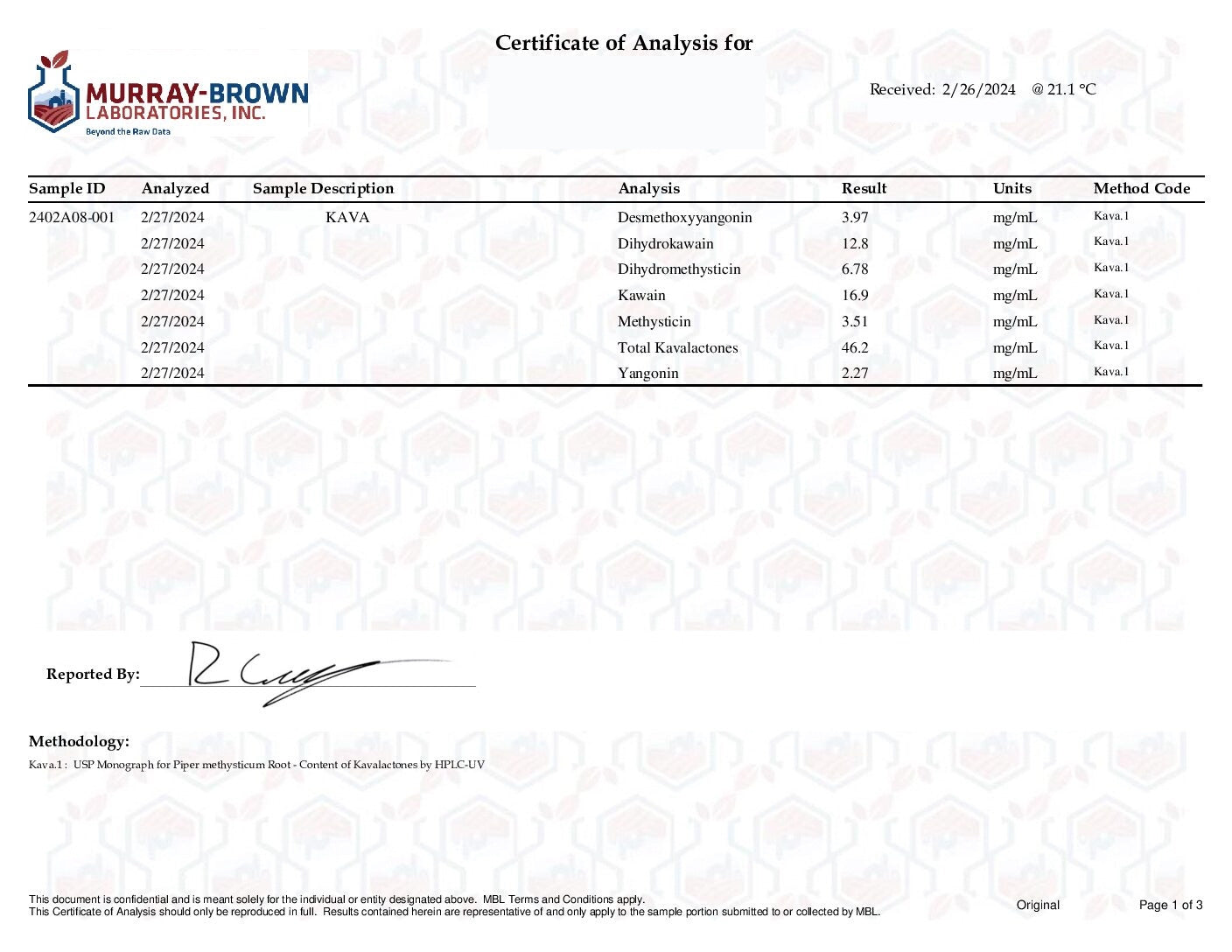 Primo Kava Certificate Of Analysis