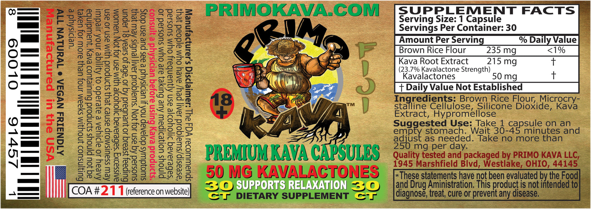50mg Capsules Label - Primo Kava