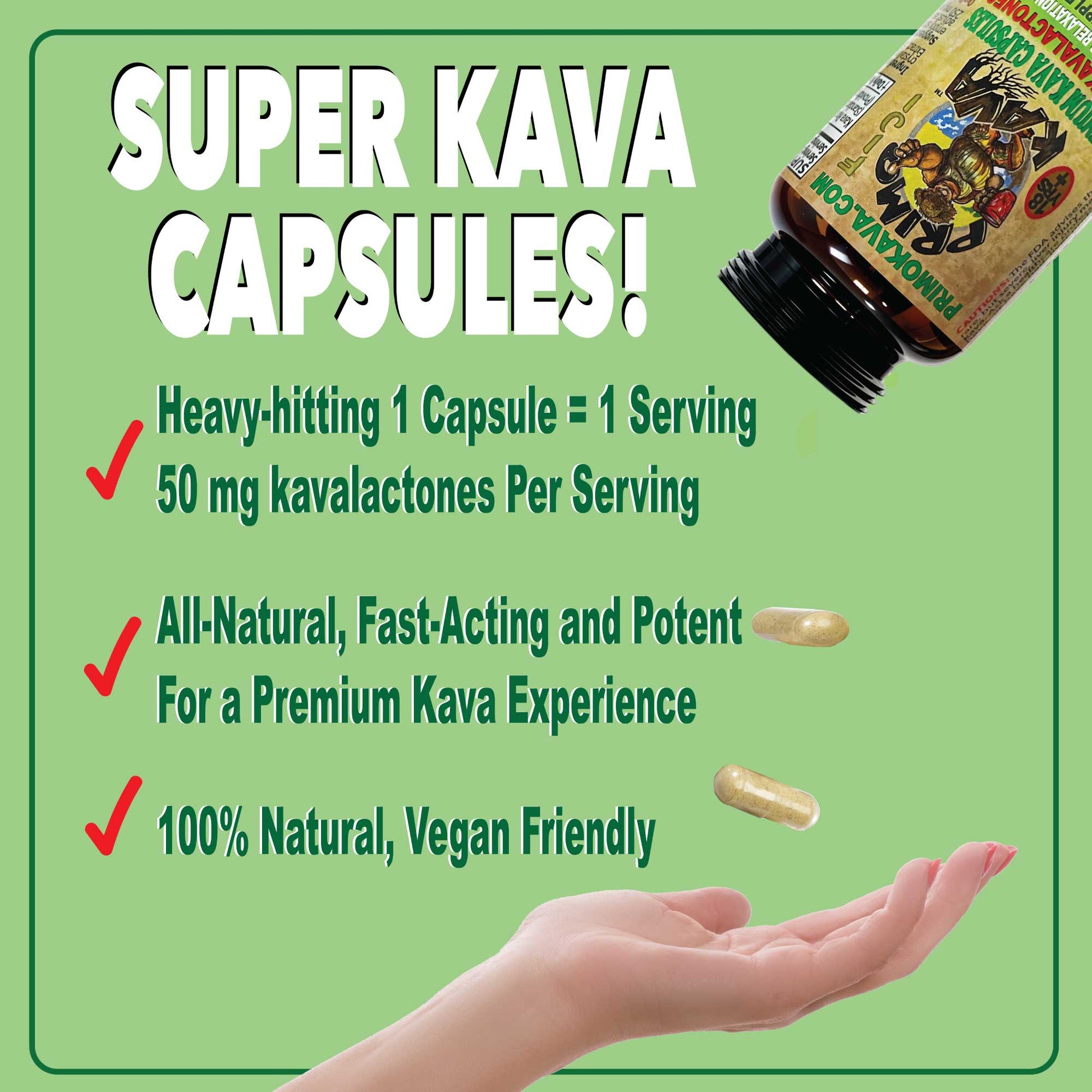 Super Kava Capsules: Xtra Strength, All Natural, 100% Vegan, Fast Acting