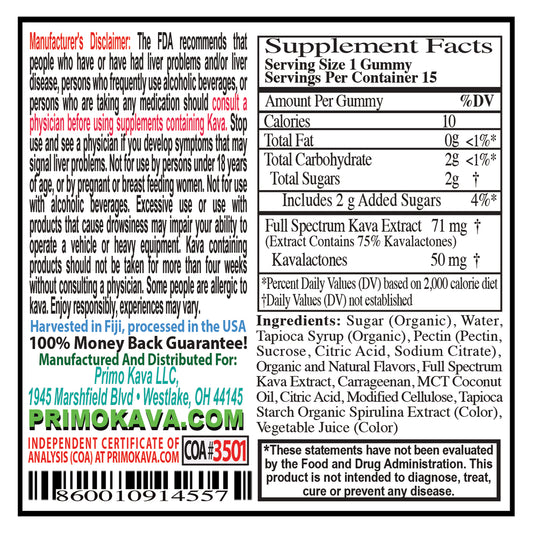 Supplement Facts For 25mg Gummies