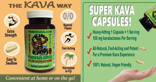 Super Kava Capsules! 1 Serving 100mg Kavalactones per serving.
