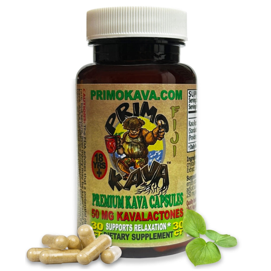Frontside of Primo Kava 50 milligram Capsules Product