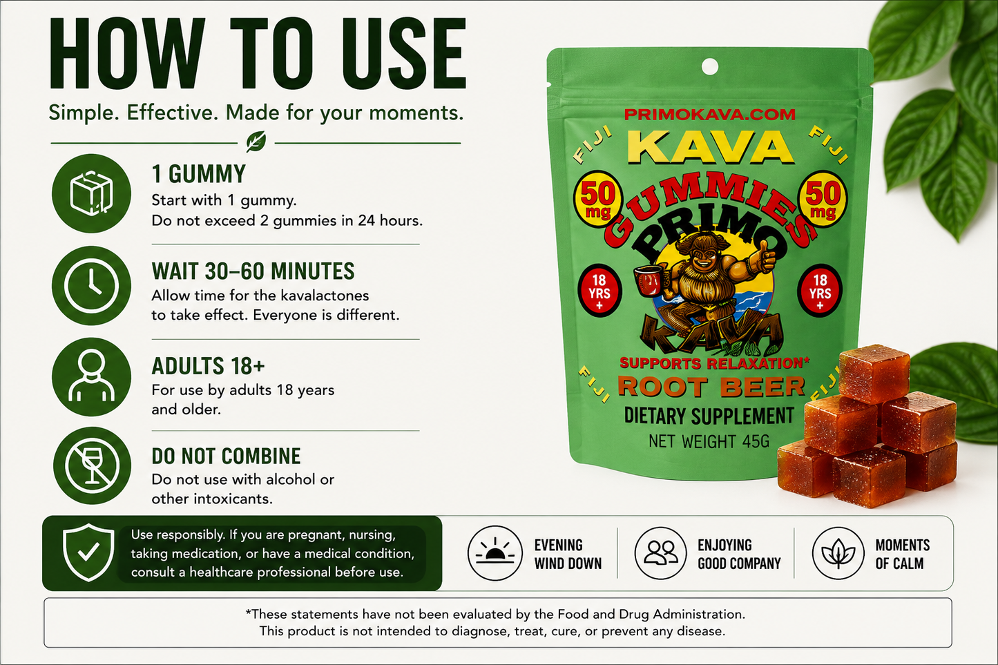Kava Gummies | 50 mg Standardized Kavalactones per Gummy | Root Beer Flavor | Verified by COA