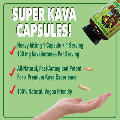 Super Kava Capsules: Extra Strength, All Natural, Fast Acting, Potent, Vegan