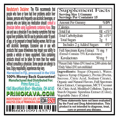 Supplement Facts For 25mg Gummies