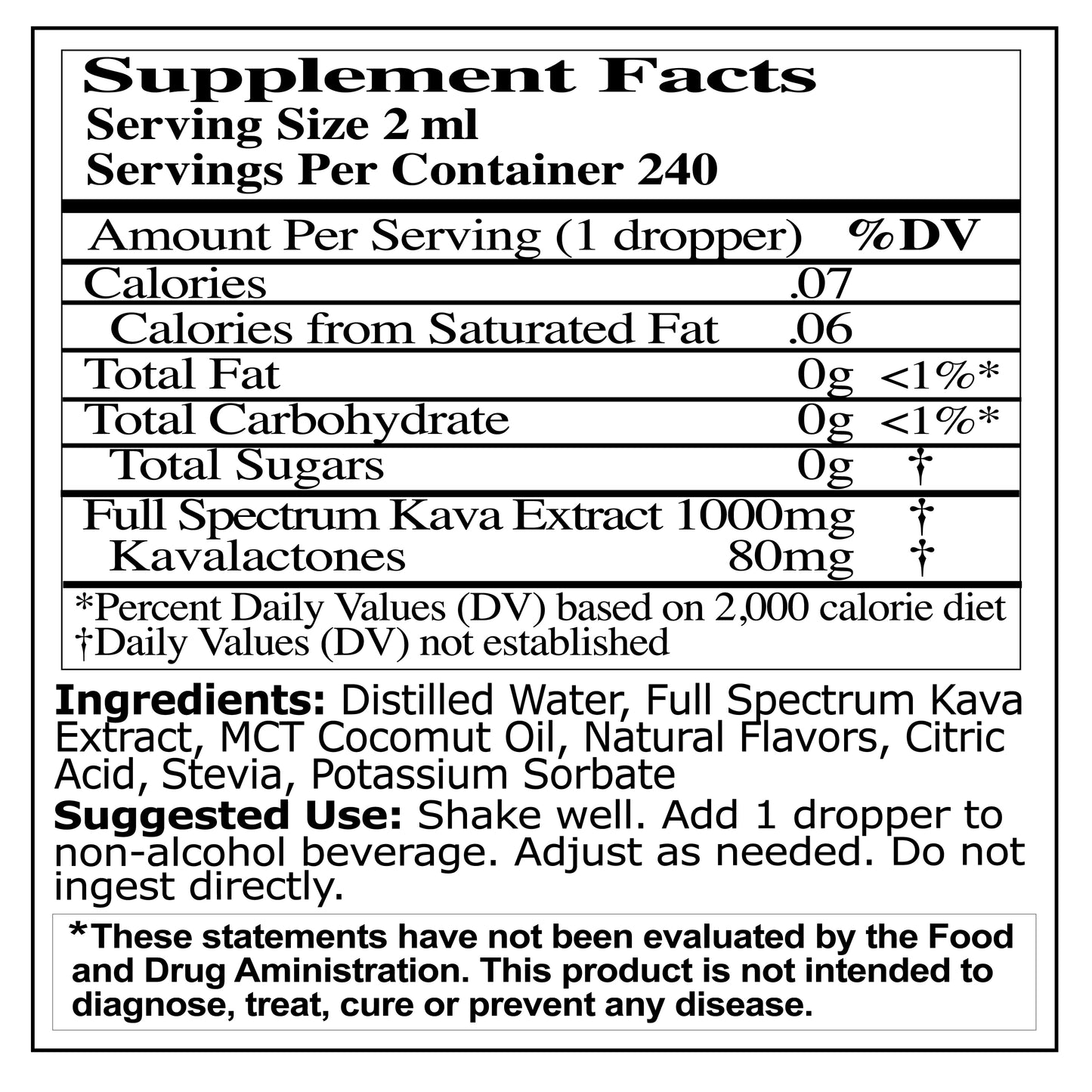 supplement facts for 16oz Beverage Enhancer