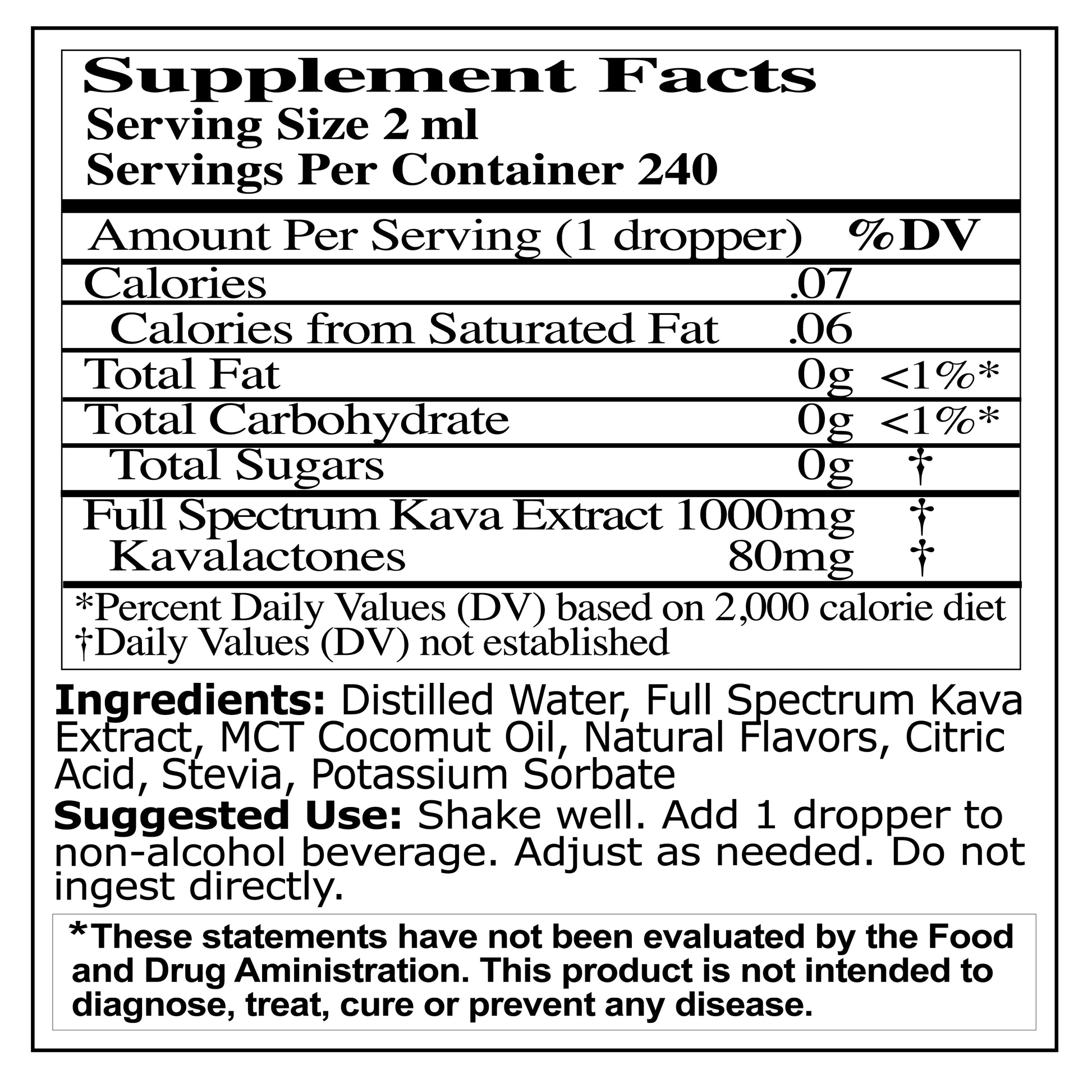supplement facts for 16oz Beverage Enhancer